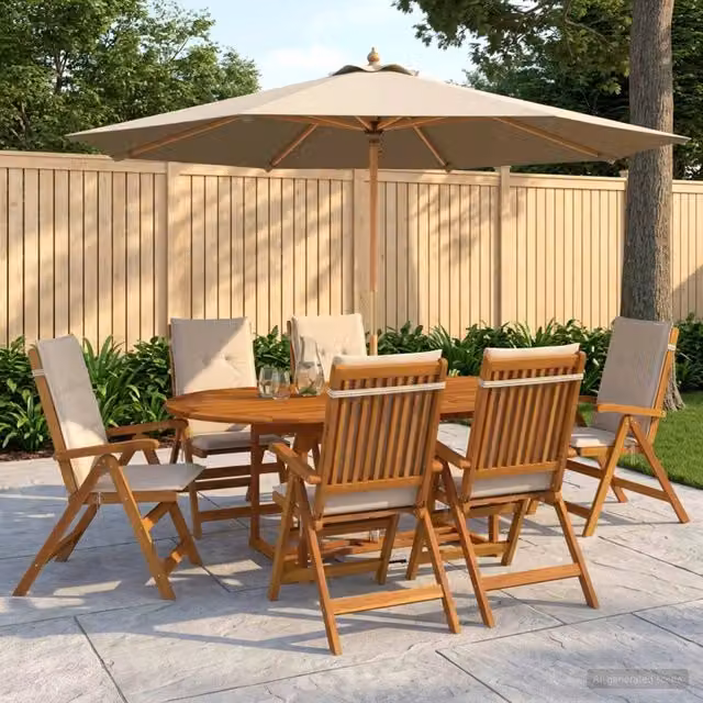 Set da pranzo da giardino vidaXL in legno di acacia naturale composto da 7 pezzi – 1