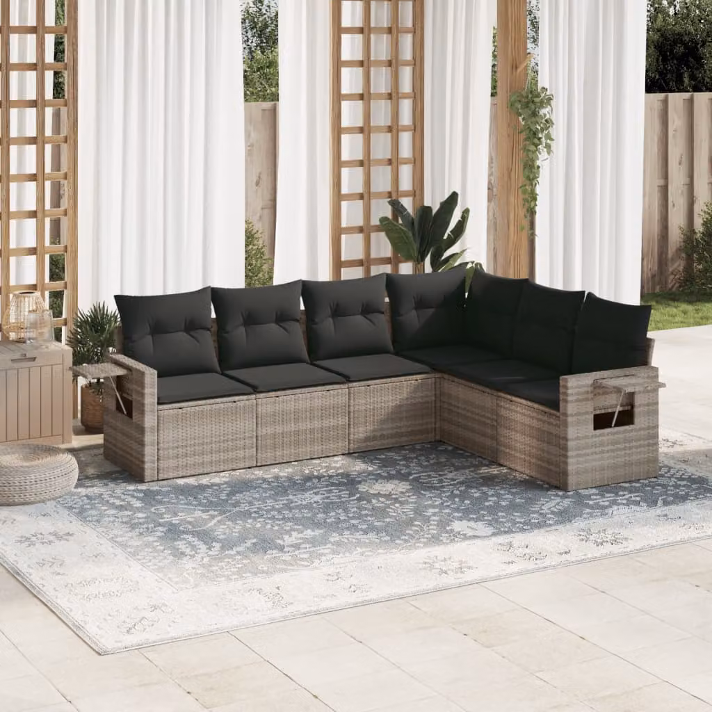 vidaXL Set Divano da Giardino a L 6pz in Polyrattan Grigio con Cuscini e Tavolino – 1
