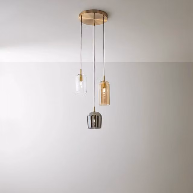 Lampadario Contemporaneo Coro Metallo Ottone Brunito Vetro Multicolor 3 Luci E14