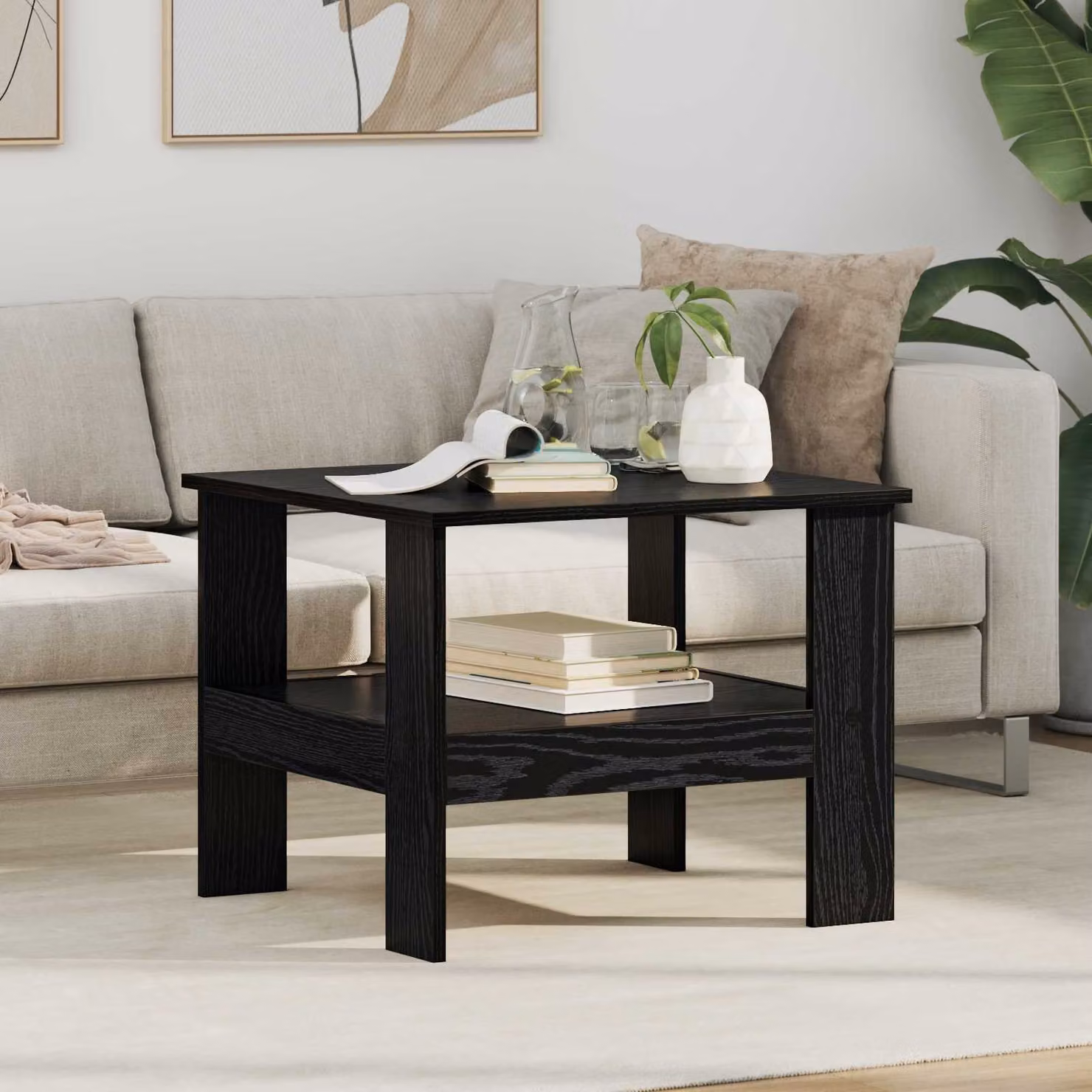 Tavolino da salotto moderno vidaXL in rovere e nero L/P/H: 57 x 55 x 45 cm