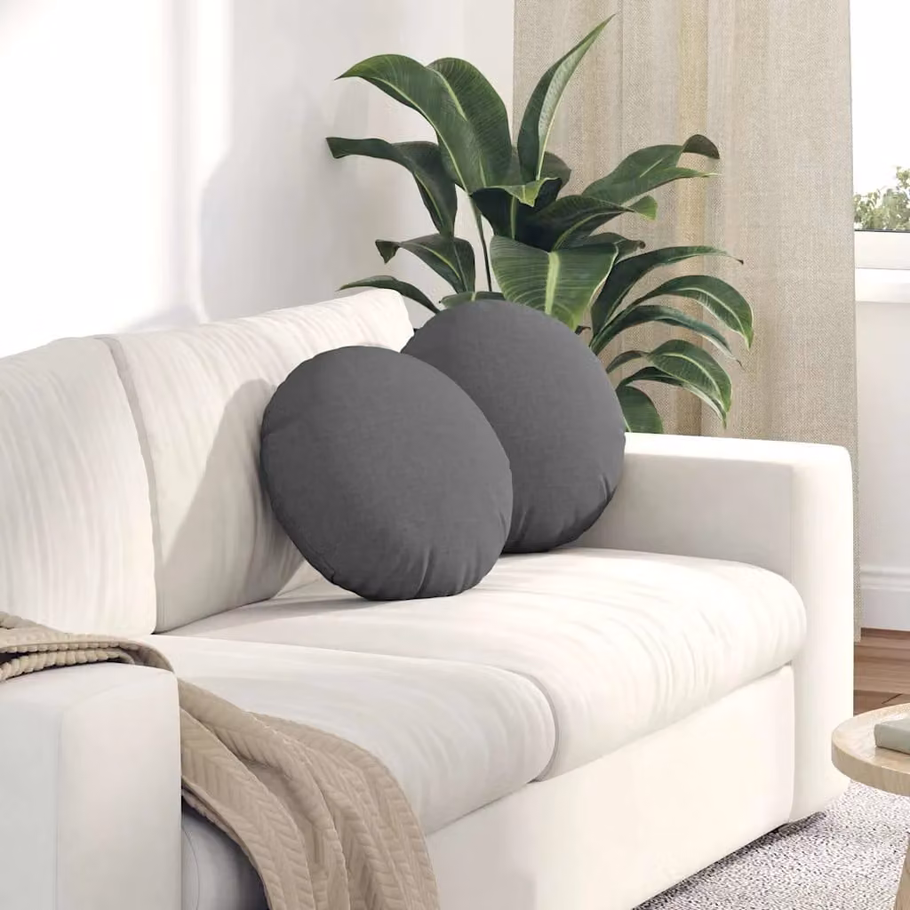 Set di 2 cuscini per seduta rotondi vidaXL in tessuto grigio con rivestimento lavabile Ø40 x 13 cm