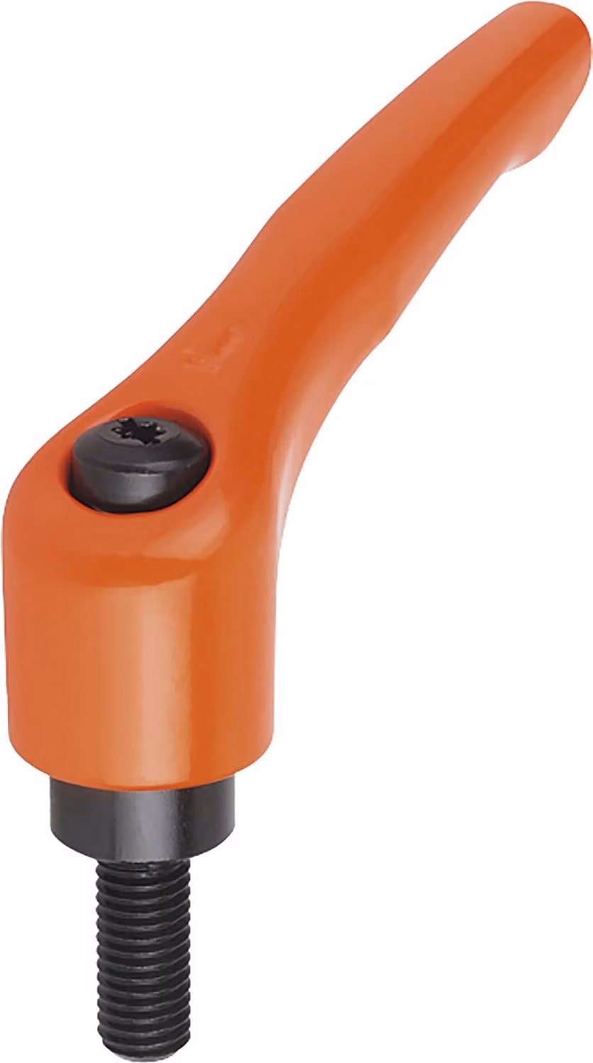Clip Leva di serraggio (maniglia di serraggio) con vite di arresto Leva di serraggio M 12 x 60 mm arancione