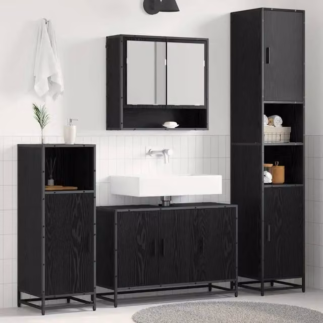 Set di mobili per il bagno 4 pz Rovere Nero 3402443