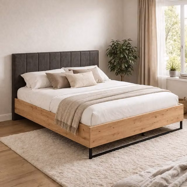 Letto Matrimoniale Chiusa, Letto Matrimoniale Testiera Imbottita, Marrone Rovere Nodi