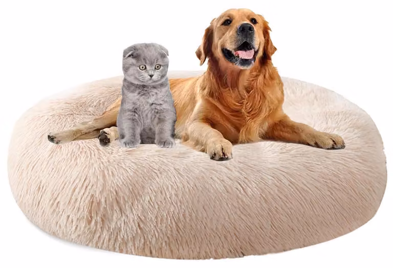 Cuccia per cani, in peluche, rotonda, lavabile, antiscivolo, per animali domestici, diametro 60 cm, color marrone chiaro