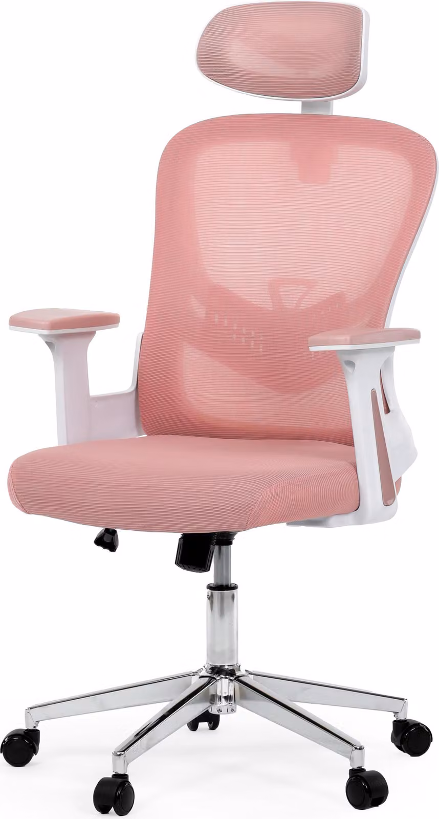 Sedia da ufficio, rete grigia, plastica bianca, rotelle per pavimento rigido, braccioli 2D Rosa