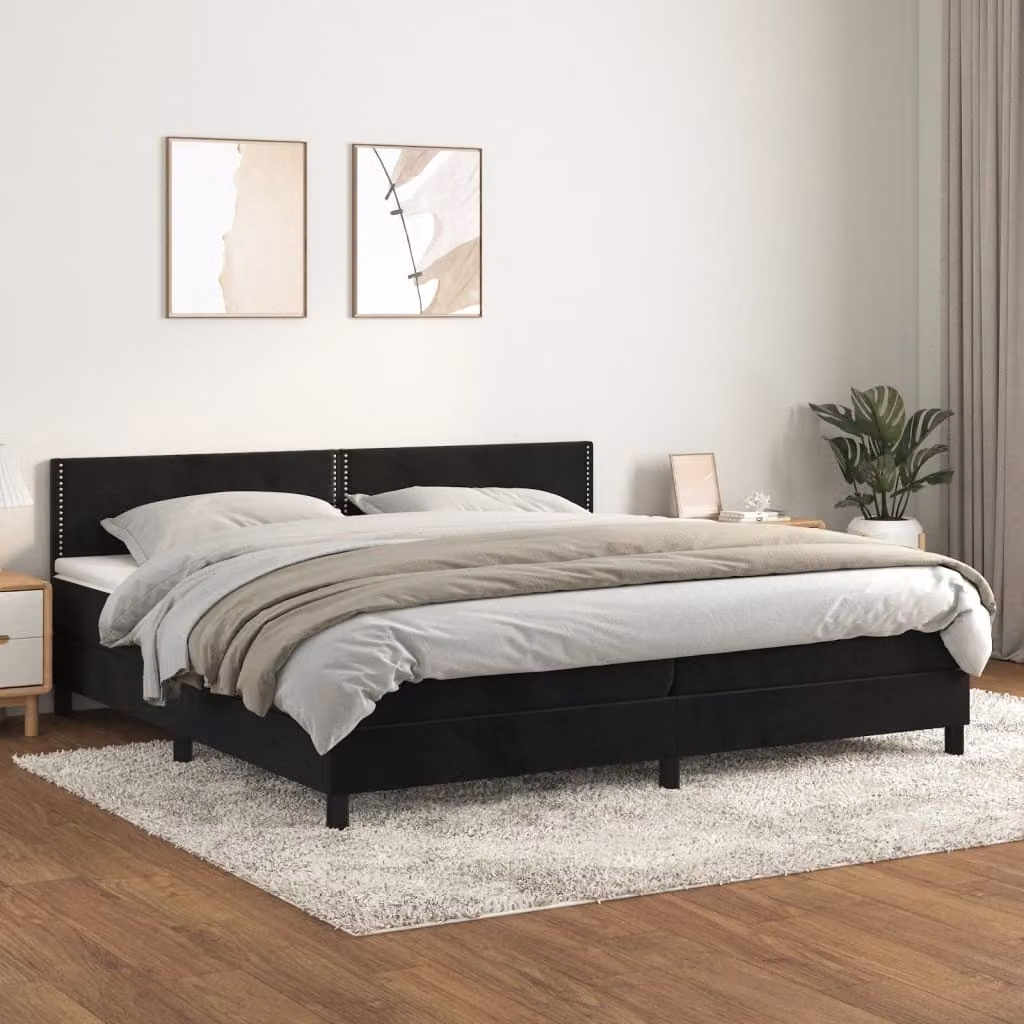 The Living Store Letto a molle con materasso nero 200x200 cm in velluto