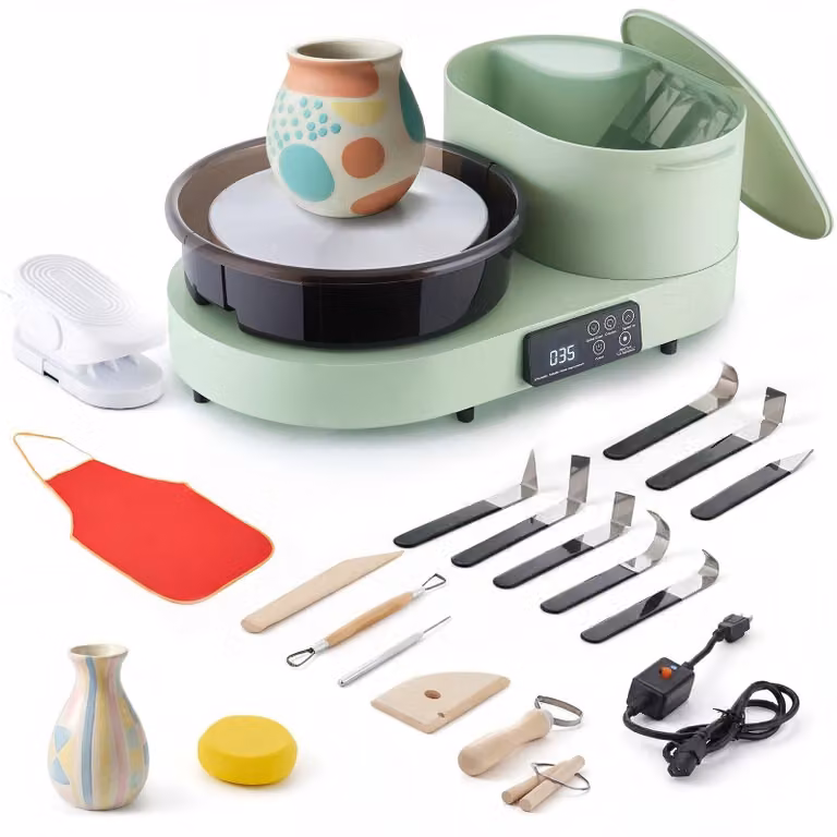 Tornio elettrico per Vetroceramica - Potenza 450 W - Piatto girevole in alluminio da 28 cm - Pedale - Regolazione continua 30–300 giri/min - Alloggiamento in alluminio - Per principianti