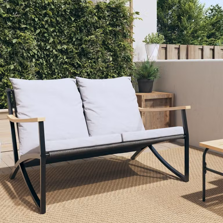 Maison Exclusive - Panchina da giardino con cuscini, 120 cm, colore nero, realizzata in acciaio