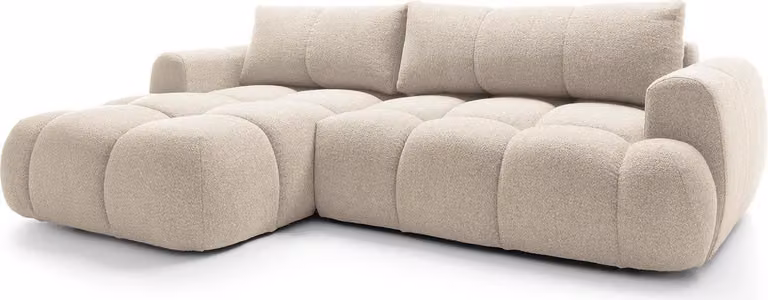 Divano ad angolo - Beige - Tessuto - Con funzione letto e contenitore