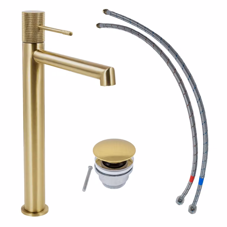 Rubinetto per lavabo SCHÖNER WOHNEN collezione KADIA L, oro opaco, rubinetto adatto ai lavabi da appoggio del bagno