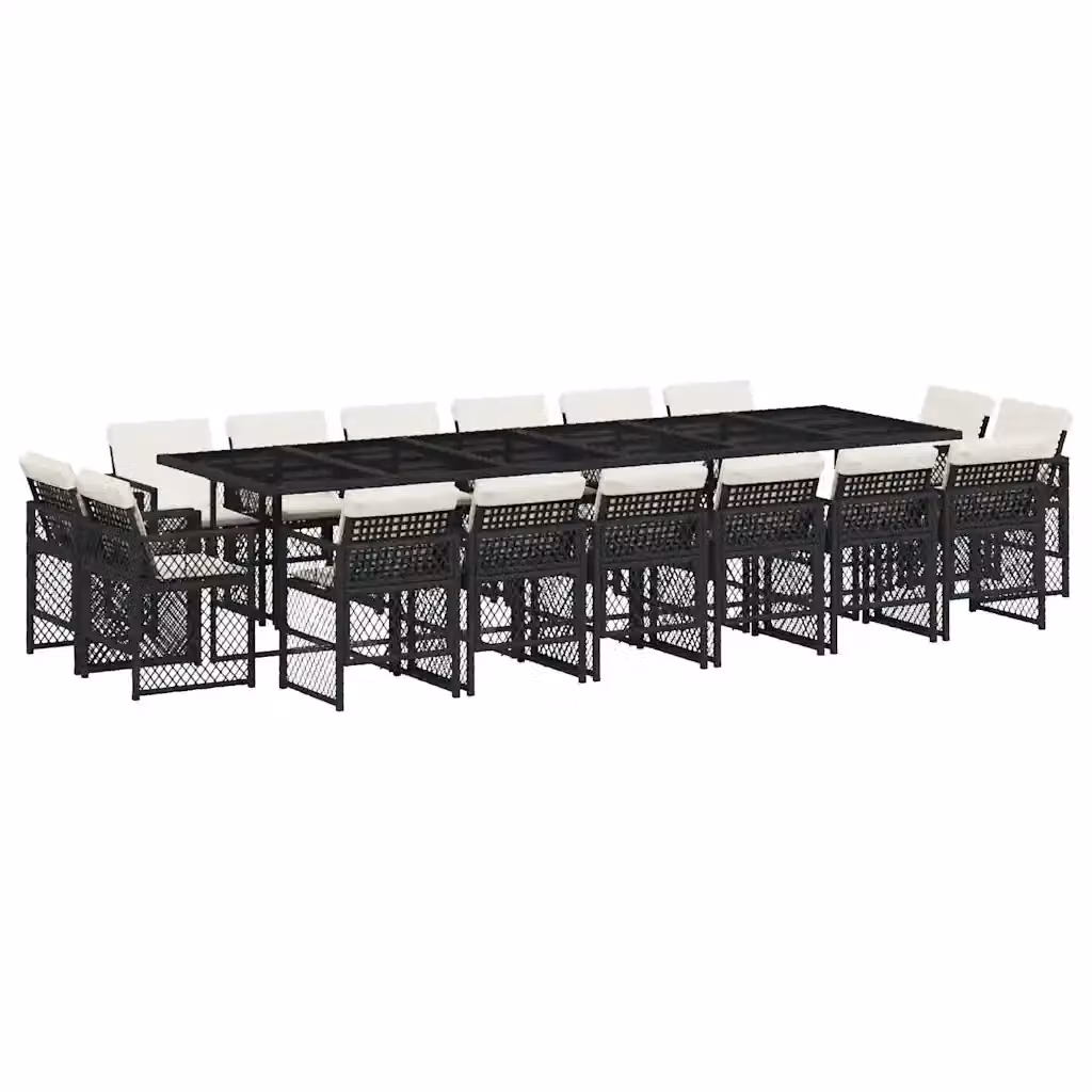 Set da pranzo da giardino vidaXL in polyrattan nero con cuscini e piano in vetro per 17 persone – 2
