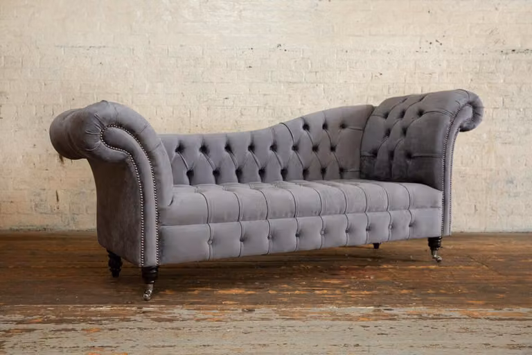 Chesterfield Klassische Leder Couch Sofa Sitz Polster Stoffsofas Graue