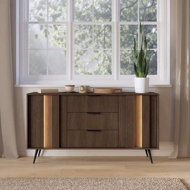 Madia Hahasasi, Credenza 3 Cassetti, 154x40x87h cm Marrone Noce