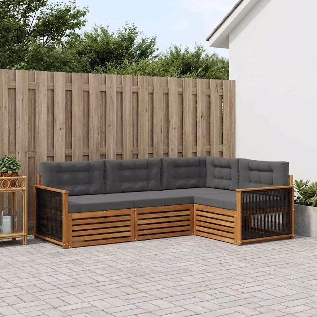 Set di divani da esterno vidaXL 4 pezzi in legno di acacia con cuscini, colore beige e antracite