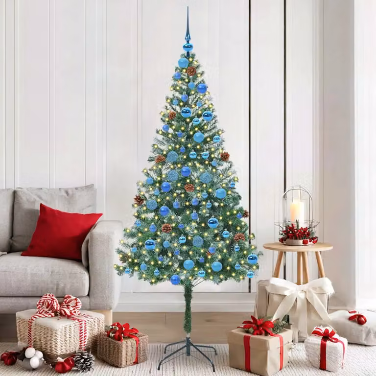 Albero di Natale artificiale verde vidaXL con luci LED bianco caldo, forma conica in PVC e metallo, Altezza: 180 cm