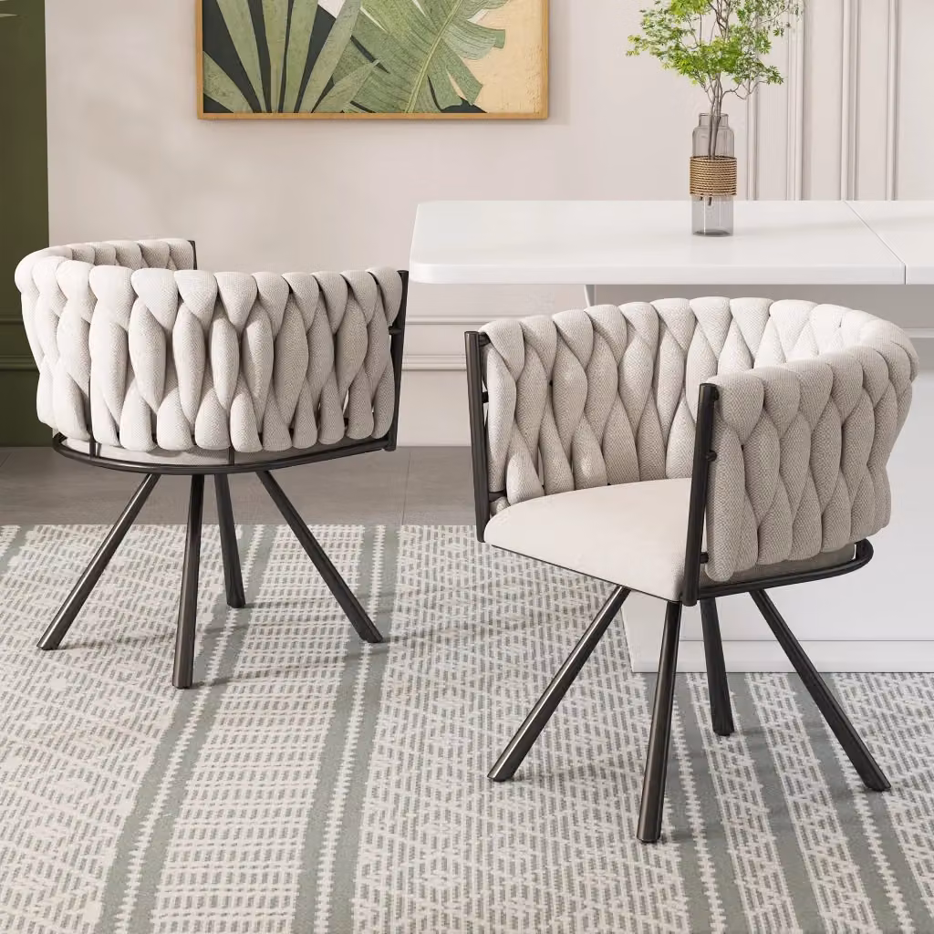 Set di 2 sedie da pranzo girevoli a 360 gradi MIVRAY in lino nero con schienale curvo e gambe in metallo nero opaco – 2