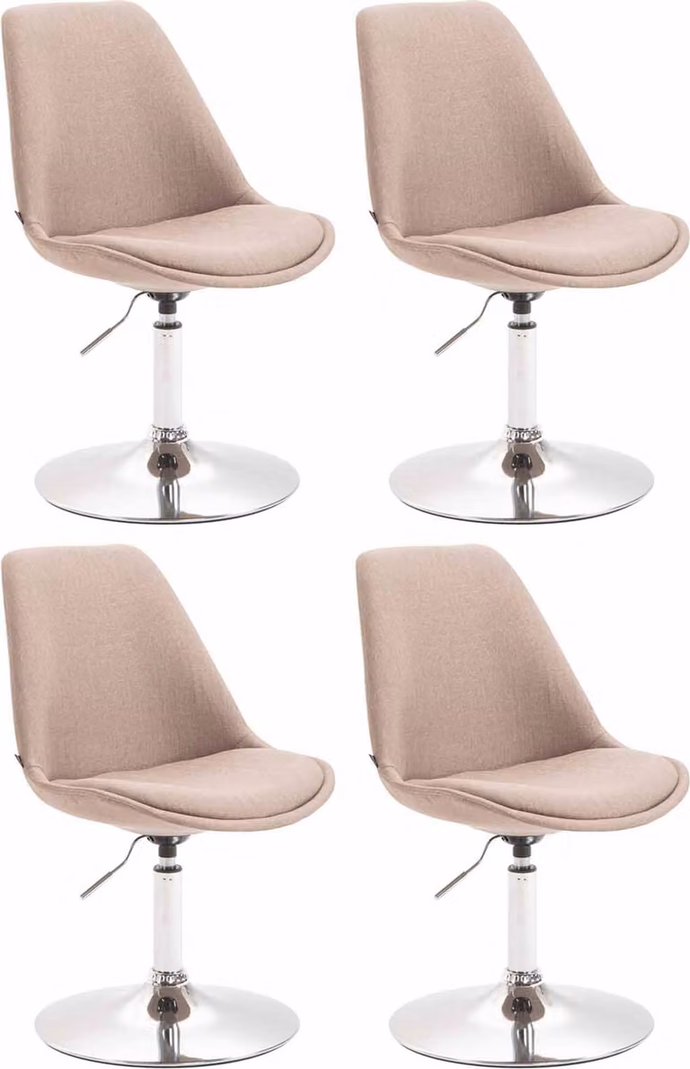 Set di 4 sedie da pranzo Maverick, rivestite in tessuto, girevoli e con schienale regolabile in altezza, colore taupe, struttura cromata