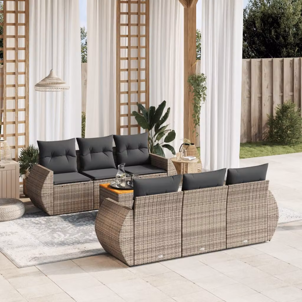 Set di divani da giardino vidaXL in polyrattan grigio con cuscini, tavolino e poltrone per esterno – 1