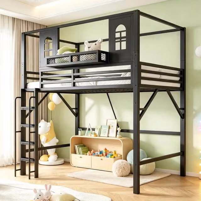 letto a castello metallo nero 90 x 200 cm