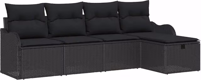 Set Divano da Giardino con cuscino 5 pz | Set Salotto da Giardino Nero Poly Rattan