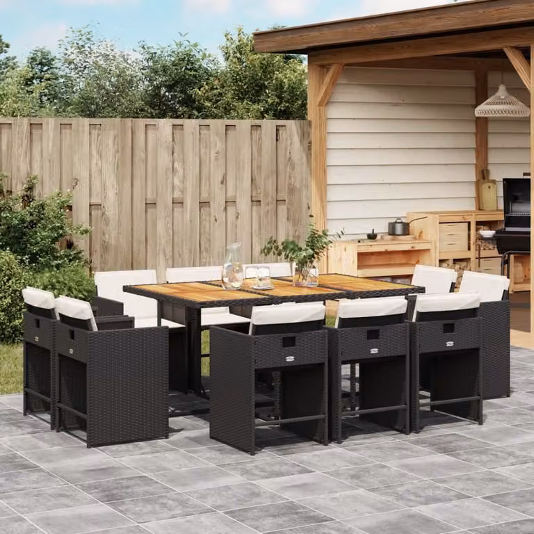 Maison Exclusive - Set da Pranzo da Giardino 11 pz con Cuscini in Polyrattan Nero