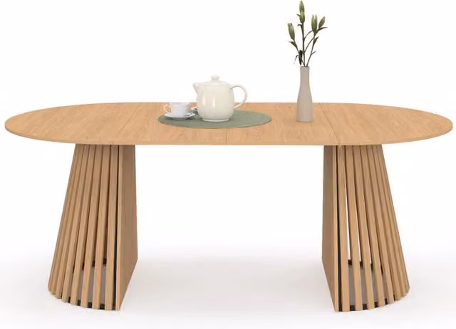 IDMarket - CARMEN tavolo da pranzo rotondo allungabile 4-10 persone gamba in legno 110-200 cm