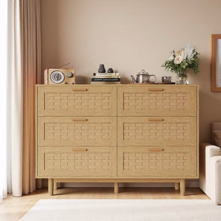 UnboxG Comò in legno massello di rovere 115x40x80 cm – 6 cassetti, comò o comodino con ampio spazio contenitivo