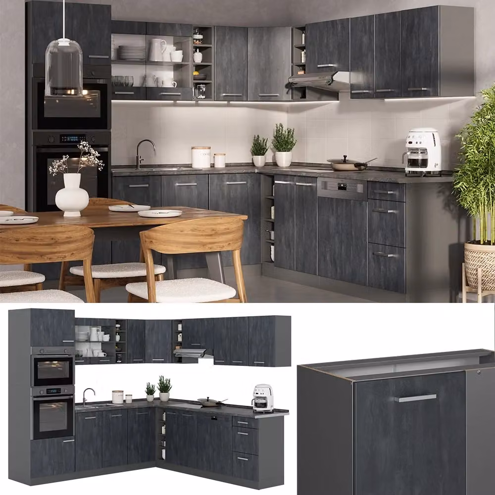 Cucina angolare moderna R-Line Vicco colore Calce nera e Antracite L/P/H: 247 x 237 x 60 cm – 2