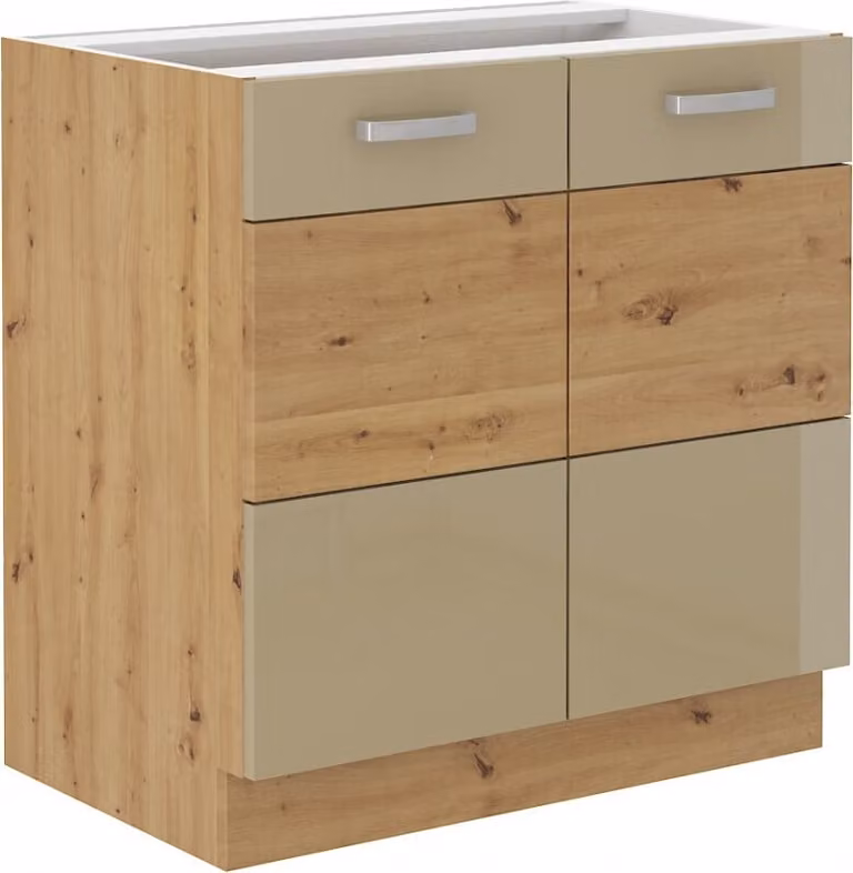Armadietto inferiore a doppia anta ADARA - larghezza 80 cm, cappucino / rovere artisan
