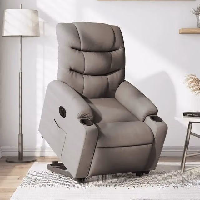 Poltrona Alzapersona Reclinabile Elettrica vidaXL in Tessuto Beige e Grigio con Braccioli per Senior