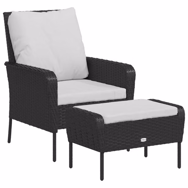 Poltrona da giardino moderna con poggiapiedi in rattan e metallo nero opaco CFW9822275