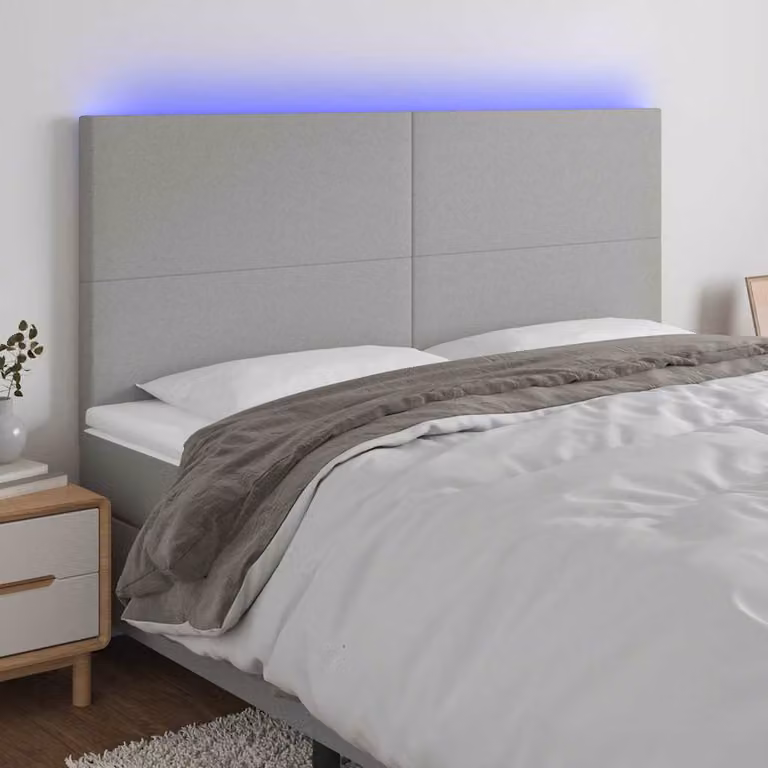 Testiera con LED e porta USB vidaXL in tessuto grigio, L: 200 cm, P: 5 cm, H: 118-128 cm