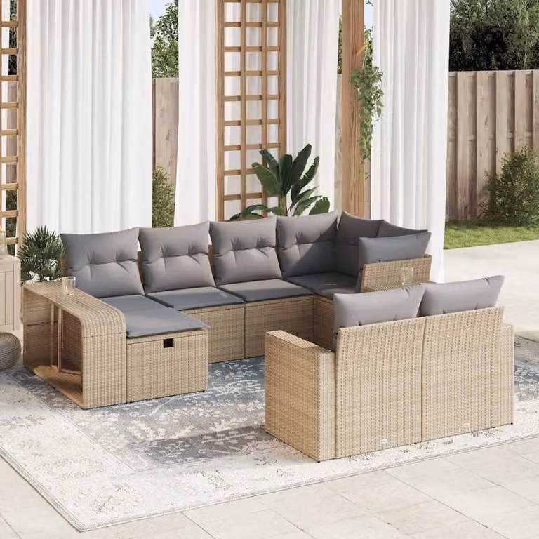 Maison Exclusive - Set Divano da Giardino 10 pz con Cuscini Beige in Polyrattan