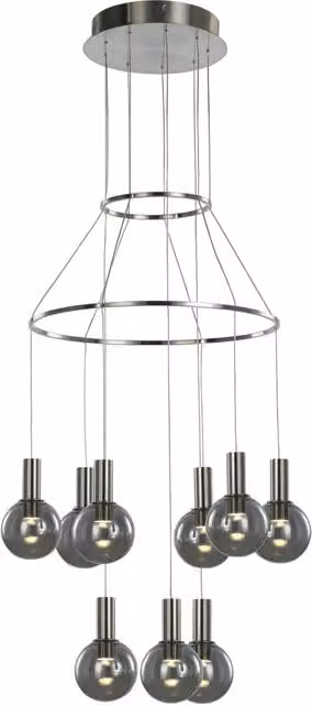 Lampada a sospensione moderna Italux Aria LED in metallo cromato con vetro trasparente, luce bianca calda 3000K, Diametro: 40 cm