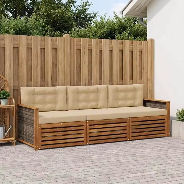 Set di divani da esterno 3 pz Naturale e Beige 3382961