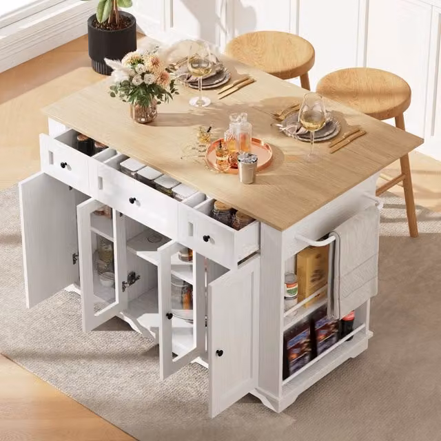 Isola cucina con piano pieghevole in MDF e metallo 151,5 x 60 x 91,7 cm