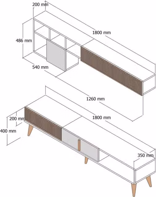 Mobile TV in legno "Milan" - 180 x 35 x 40 cm - Noce, Antracite