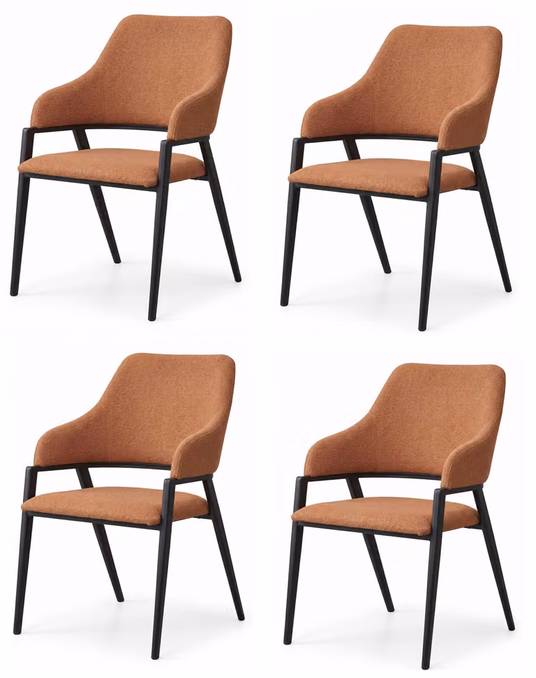 Set di 4 sedie da pranzo in stile scandinavo, colore arancione, rivestimento in tessuto, design ricercato