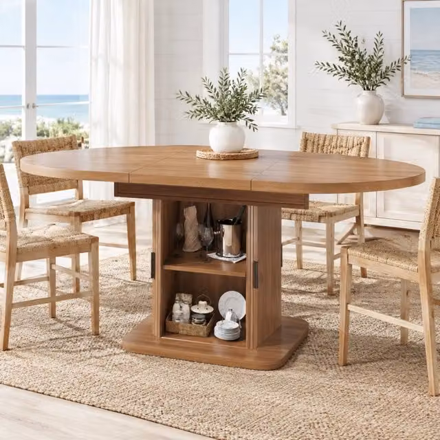 Tavolo da pranzo ovale allungabile 110-149;8 cm con vano contenitore in MDF effetto legno