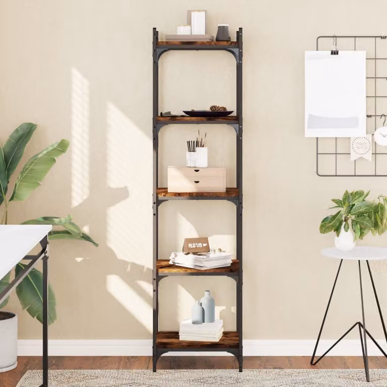 Libreria a 5 Ripiani vidaXL in Stile Industrial, Rovere Fumo e Metallo, L 40 cm x P 30 cm x H 154 cm