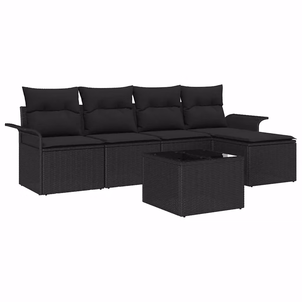 Set da giardino vidaXL composto da 6 pezzi in polyrattan nero con cuscini inclusi e struttura in metallo – 2