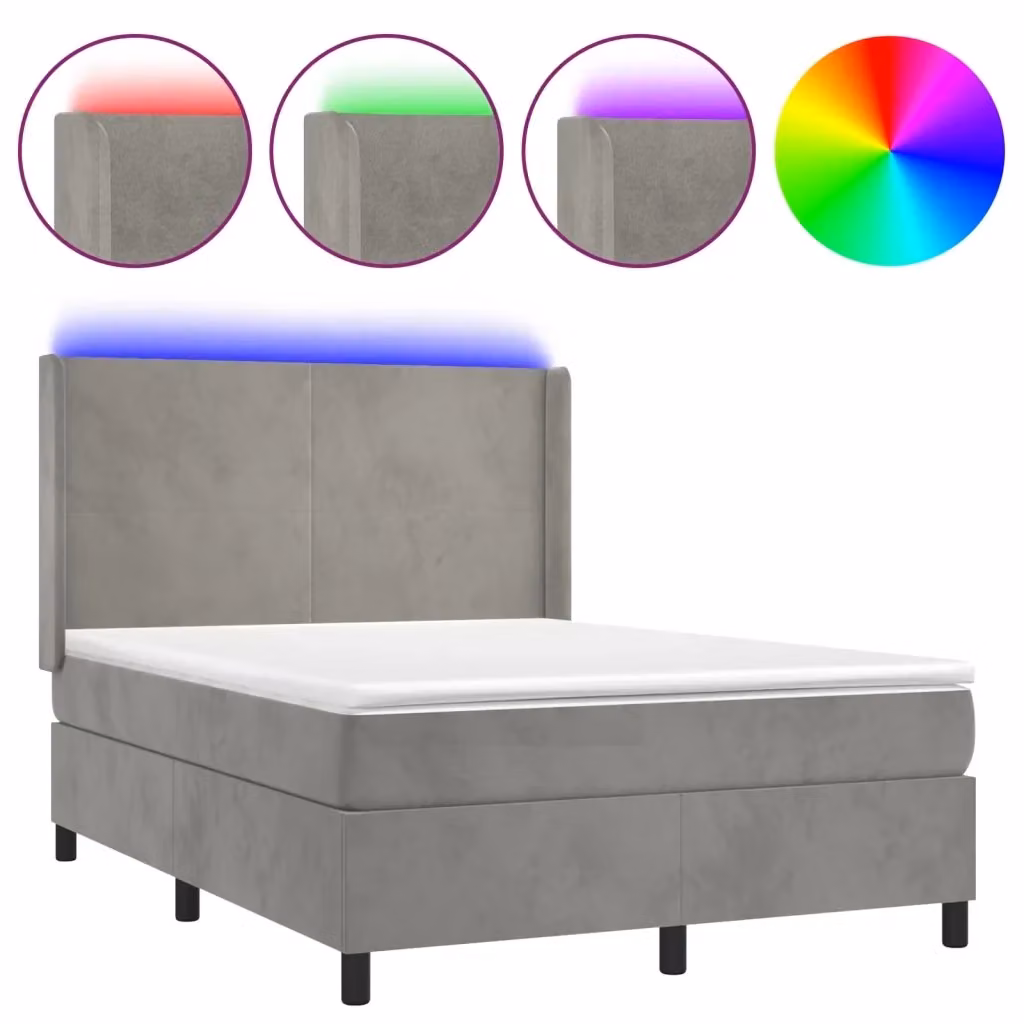 Letto matrimoniale moderno vidaXL in velluto grigio con illuminazione LED e porta USB, L/P/H: 193 x 147 x 128 cm – 2