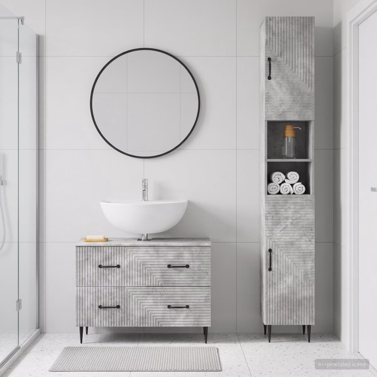 Set di mobili da bagno HAARLEM vidaXL composto da 2 pezzi, colore grigio cemento, design moderno con armadietto pensile e mobile sottolavabo con ripiani interni