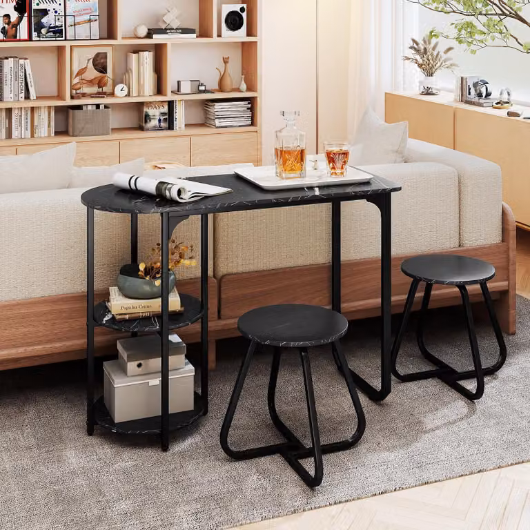 Set da pranzo COSTWAY con 2 sedie, tavolo da pranzo con 2 ripiani, tavolo da cucina, set da pranzo, set di sedute per piccoli spazi, sala da pranzo, cucina (nero)
