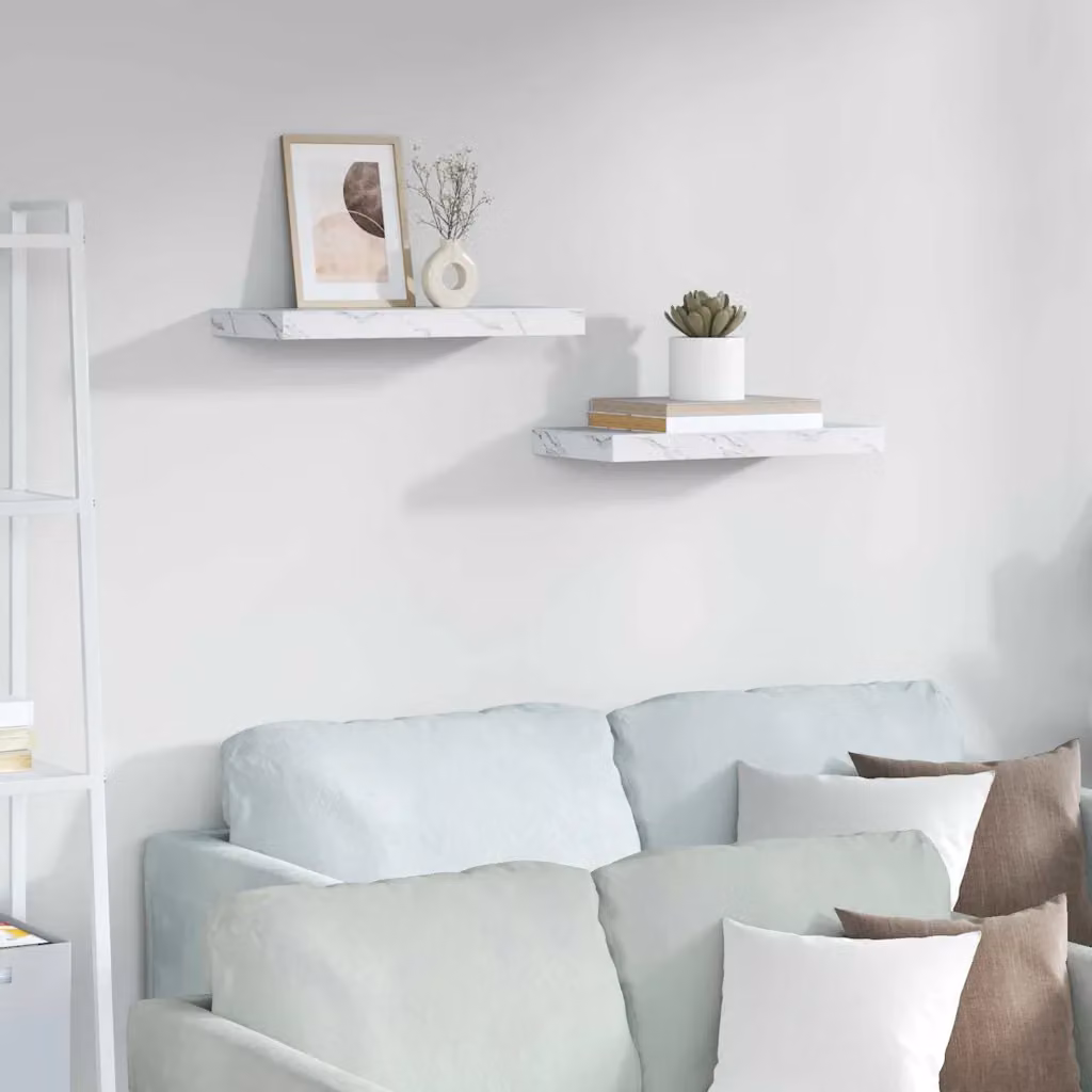Set di 2 Scaffali da Parete vidaXL in Marmo Bianco, Design Moderno, L 50 x P 23,5 x H 3,8 cm