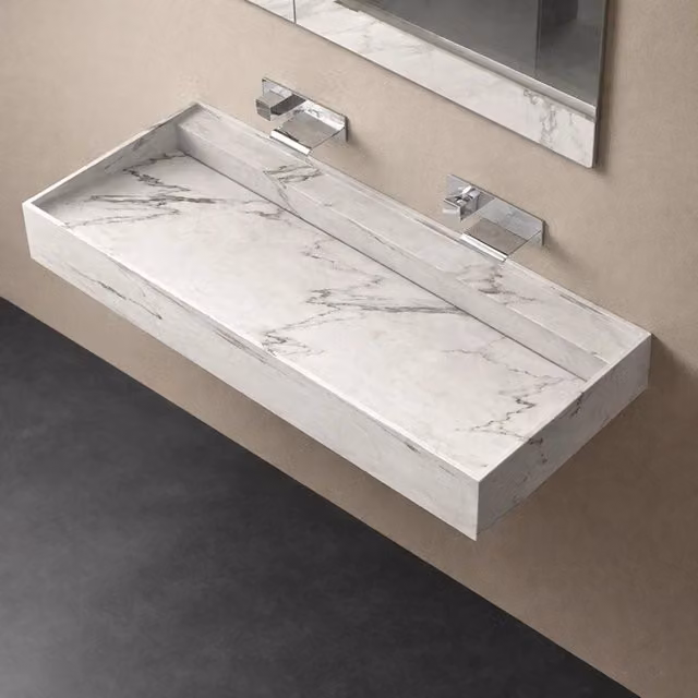 Lavabo consolle sospeso modello freya in artificial stone bianco venato *** finitura- bianco, confezione 1