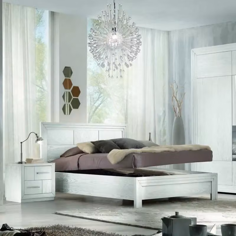 Letto matrimoniale shabby chic in legno di frassino bianco con contenitore Mobili 2G L/P/H: 185 x 210 x 117 cm – 2