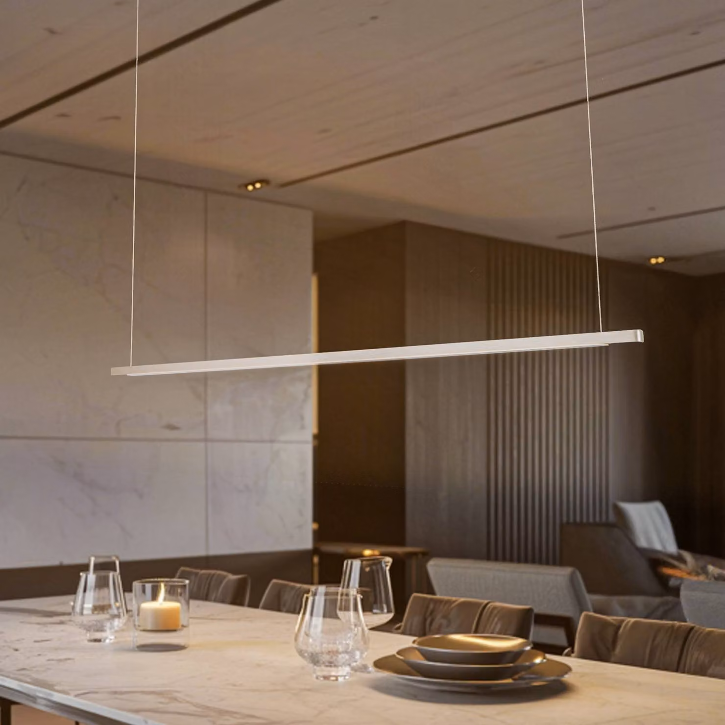 Lampada LED a sospensione Talon di Quitani in alluminio/anodizzato naturale 32W Quitani, dimmerabile, Alluminio / Grigio / Zincato, Cucina, Alluminio, Moderno