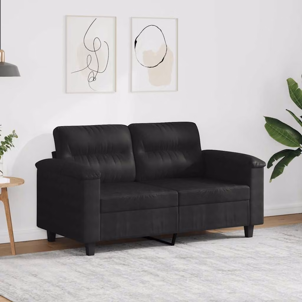 vidaXL Divano a 2 Posti Moderno in Microfibra Nero L: 150 cm, P: 80 cm, H: 77 cm